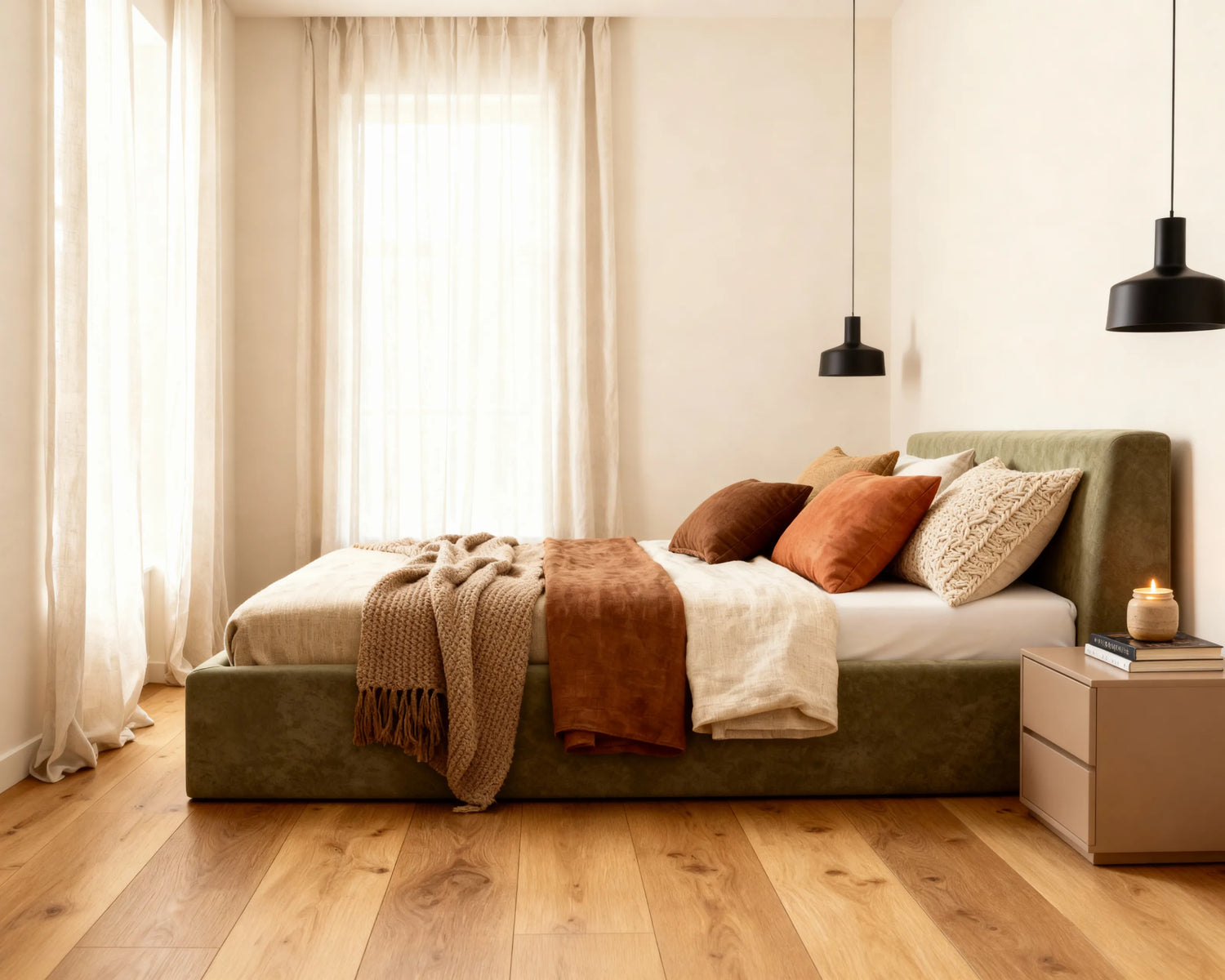 # Side view of O2 Bed in Krypton Green, featuring a modern minimalist design with a soft, foam-based structure and elegant, low-profile aesthetic.